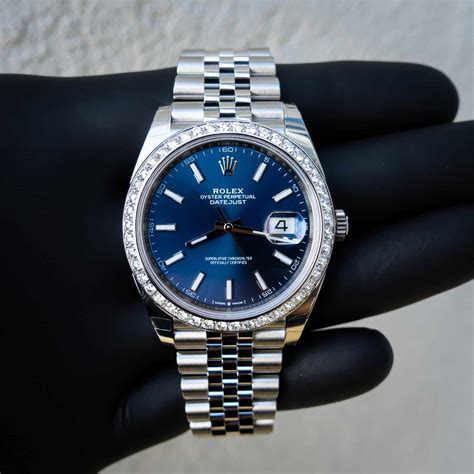 blue face rolex wit diamonds|Rolex datejust 41 diamond bezel.